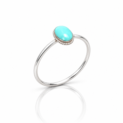 Sterling Silver Turquoise Ring – Dainty Oval Gemstone Boho Ring