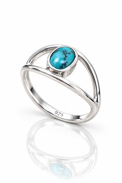 Sterling Silver Turquoise Ring – Oval Gemstone Boho Statement Ring