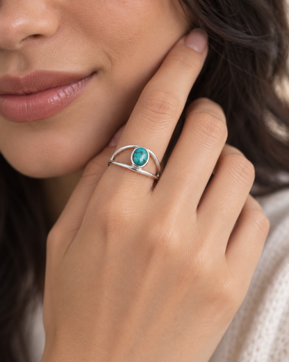 Sterling Silver Turquoise Ring – Oval Gemstone Boho Statement Ring