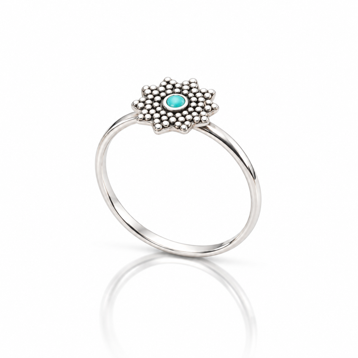 Sterling Silver Turquoise Mandala Ring – Dainty Boho Gemstone Ring