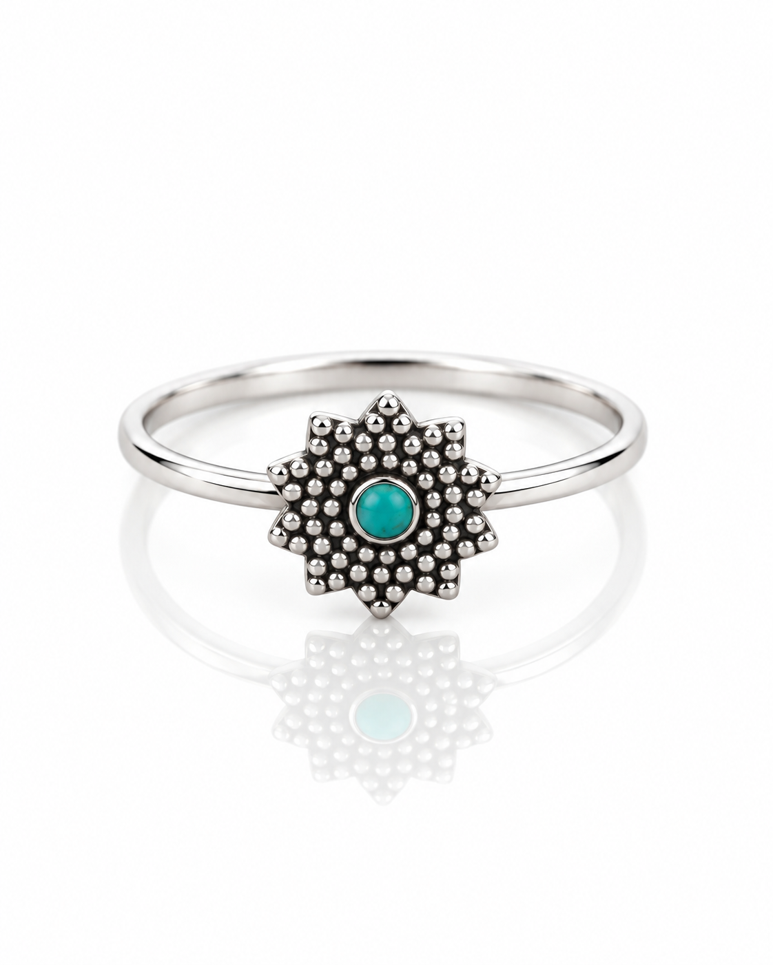 Sterling Silver Turquoise Mandala Ring – Dainty Boho Gemstone Ring
