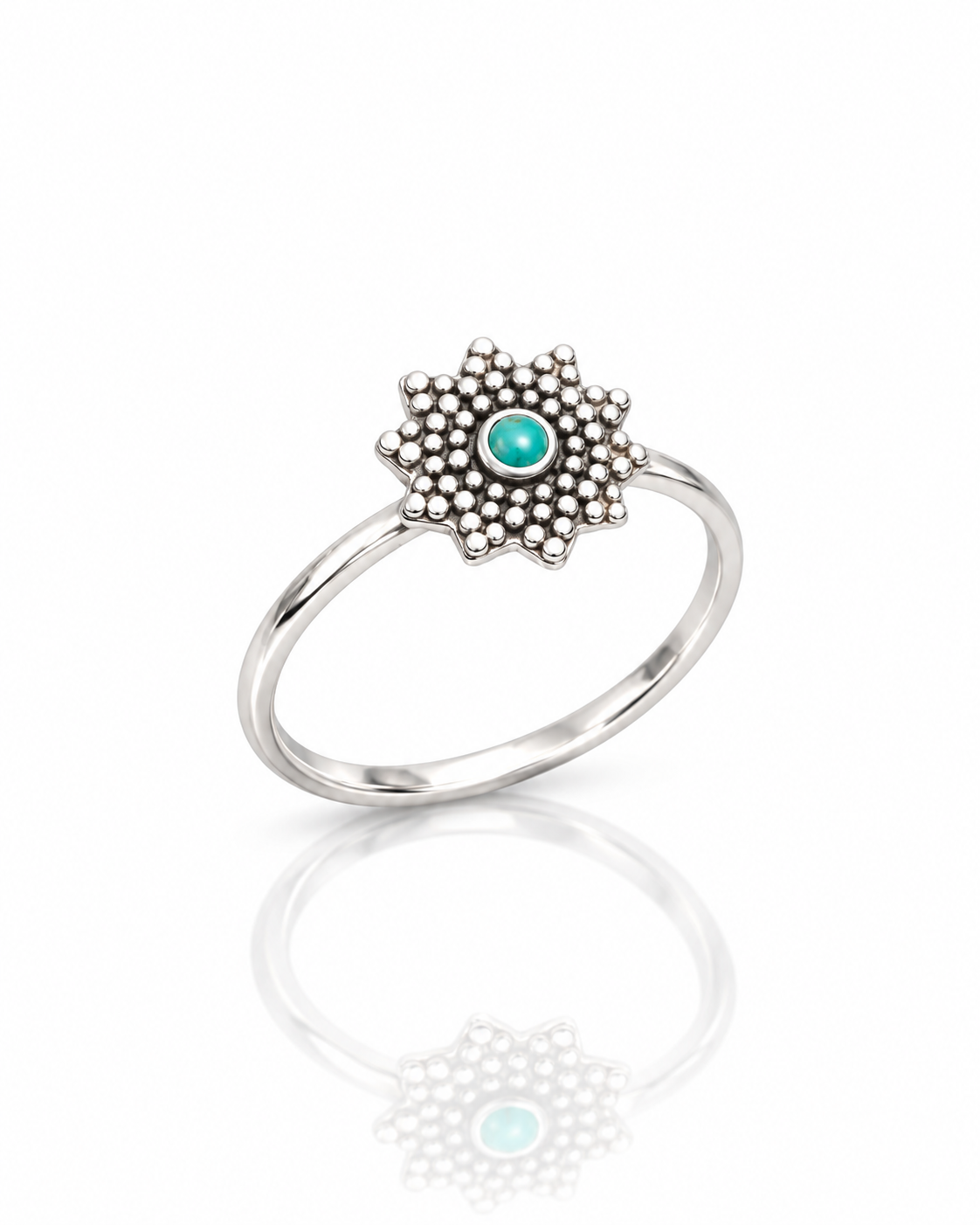 Sterling Silver Turquoise Mandala Ring – Dainty Boho Gemstone Ring