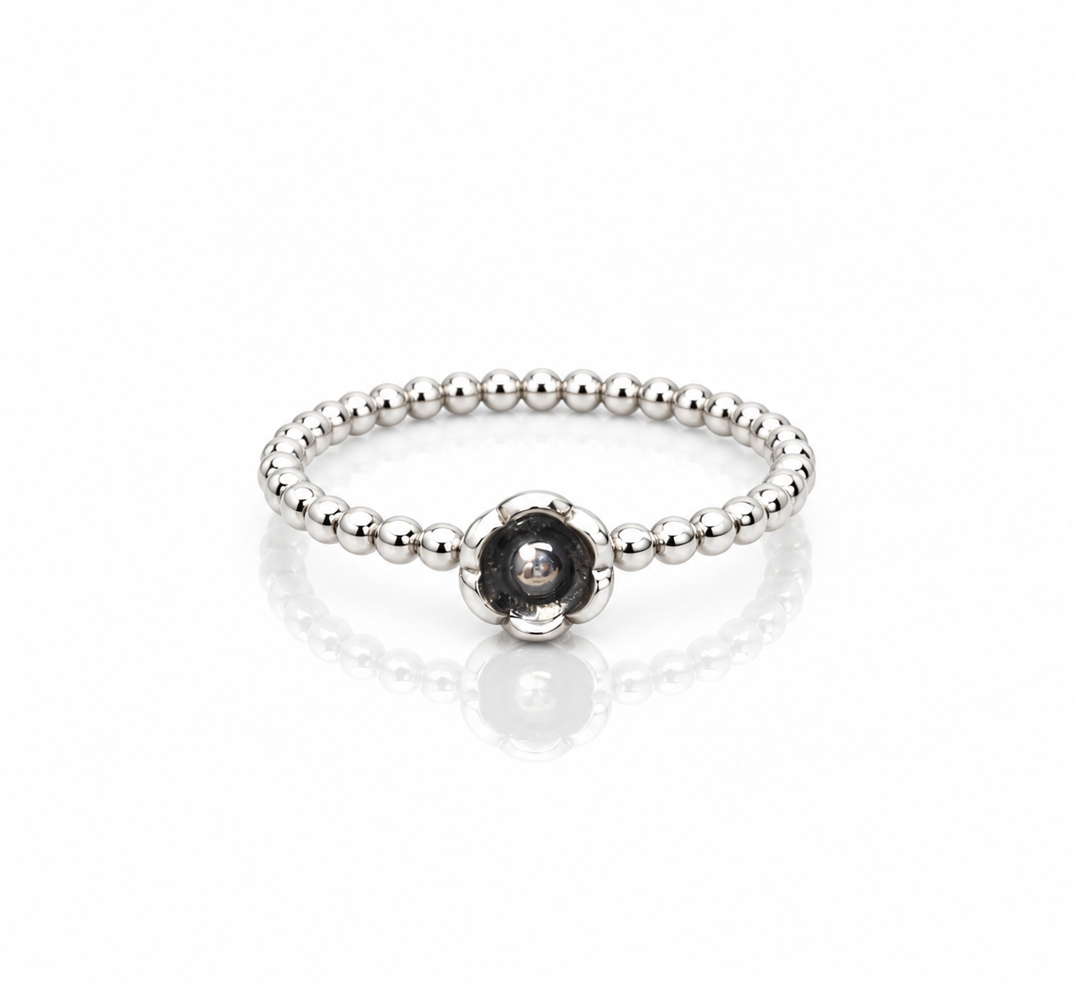 Sterling Silver Flower Ring – Dainty Beaded Boho Stacking Ring
