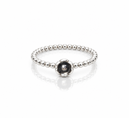 Sterling Silver Flower Ring – Dainty Beaded Boho Stacking Ring