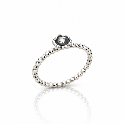 Sterling Silver Flower Ring – Dainty Beaded Boho Stacking Ring