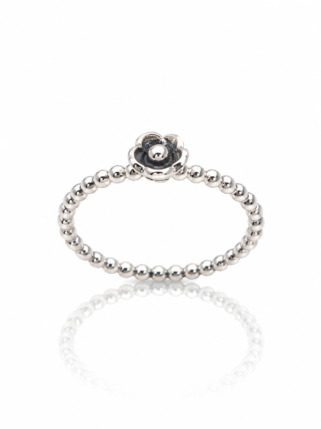 Sterling Silver Flower Ring – Dainty Beaded Boho Stacking Ring