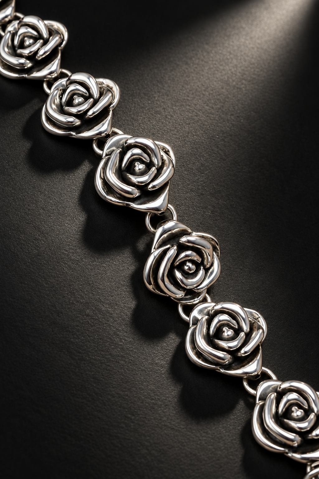 Sterling Silver Rose Link Bracelet – Hollow Floral Statement Bracelet