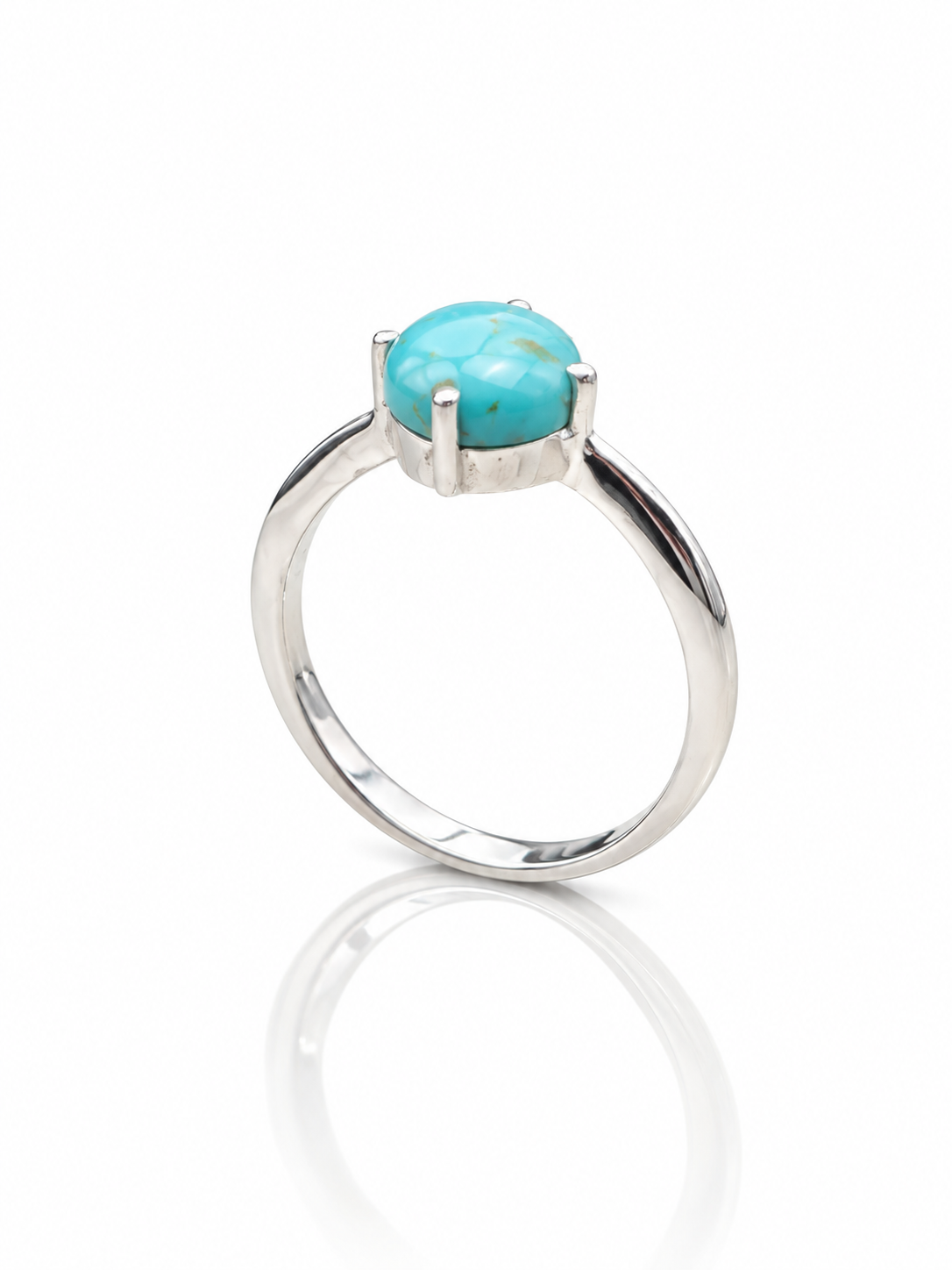 Sterling Silver Turquoise Ring – Minimalist Round Gemstone Ring