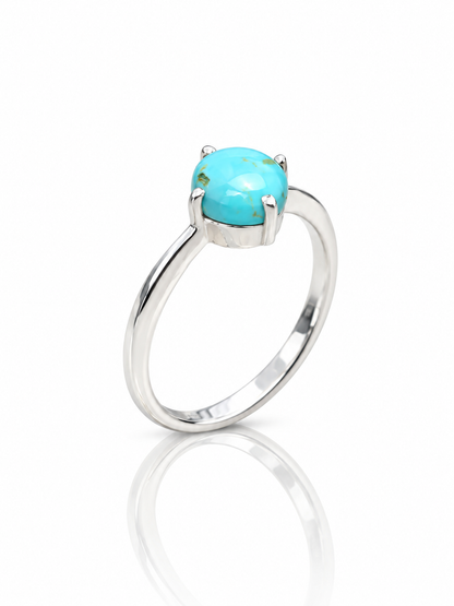 Sterling Silver Turquoise Ring – Minimalist Round Gemstone Ring