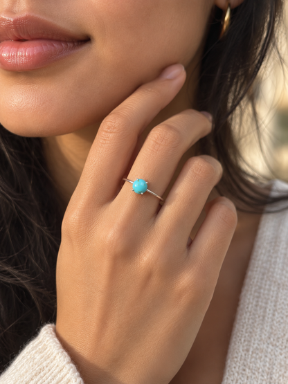 Sterling Silver Turquoise Ring – Minimalist Round Gemstone Ring