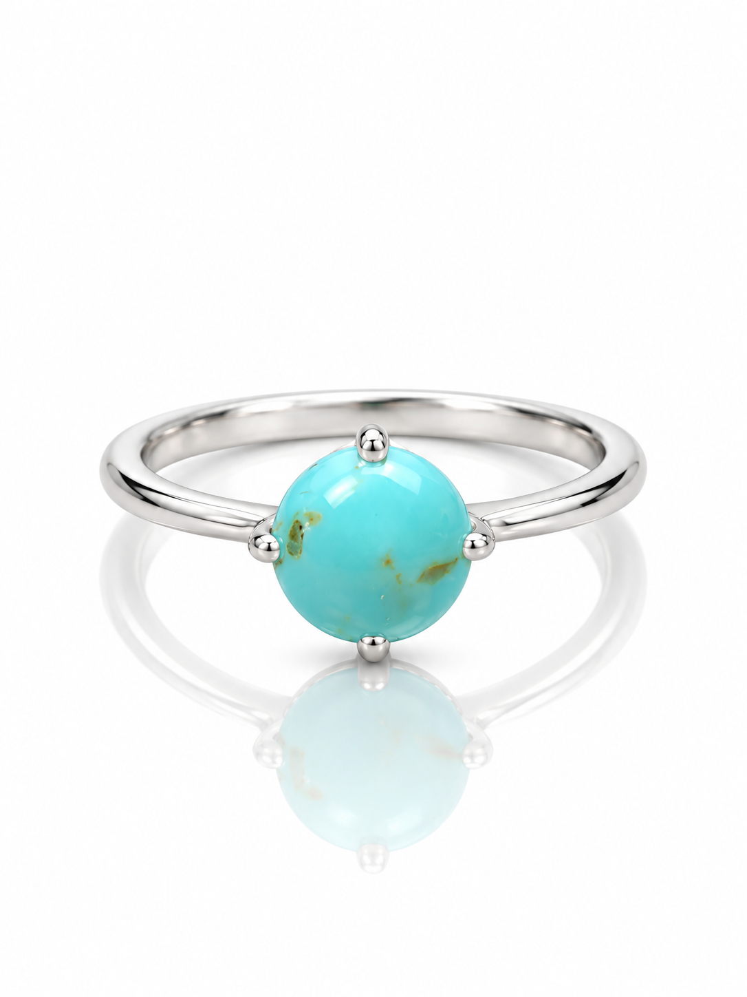 Sterling Silver Turquoise Ring – Minimalist Round Gemstone Ring