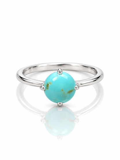 Sterling Silver Turquoise Ring – Minimalist Round Gemstone Ring