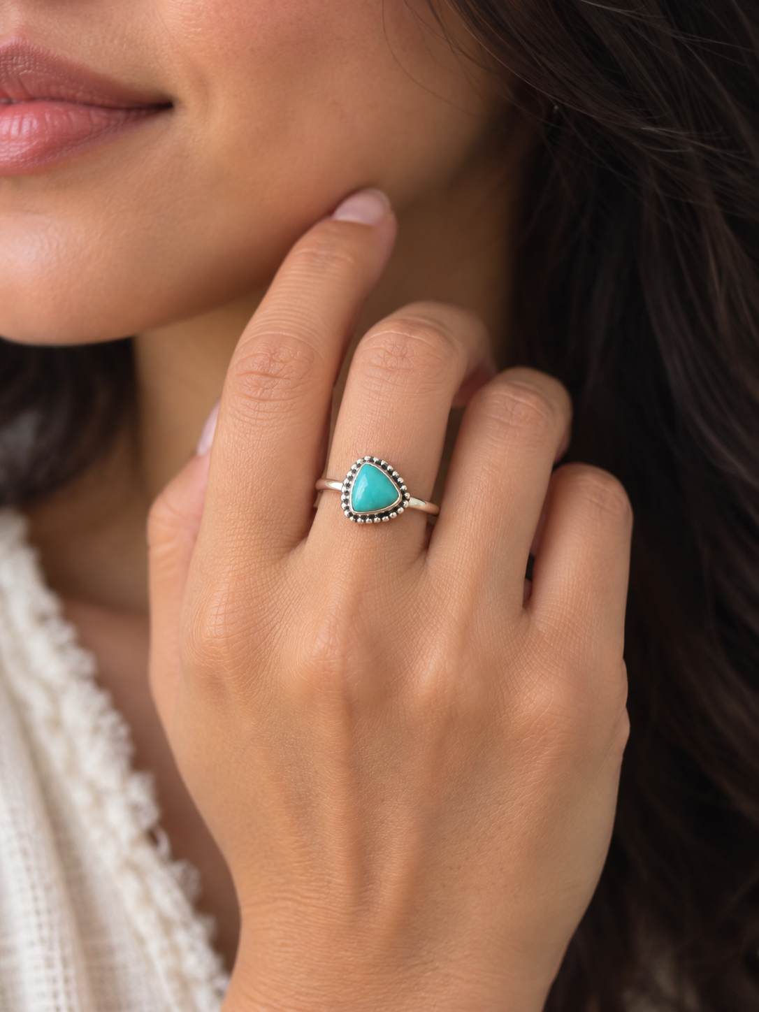 Turquoise Sterling Silver Ring – Boho Triangle Gemstone Ring