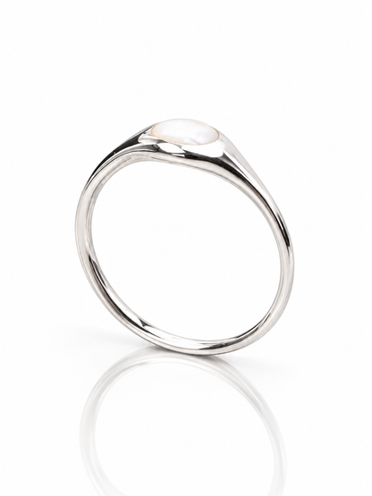 Sterling Silver Mother of Pearl Ring – Minimalist White Gemstone Ring