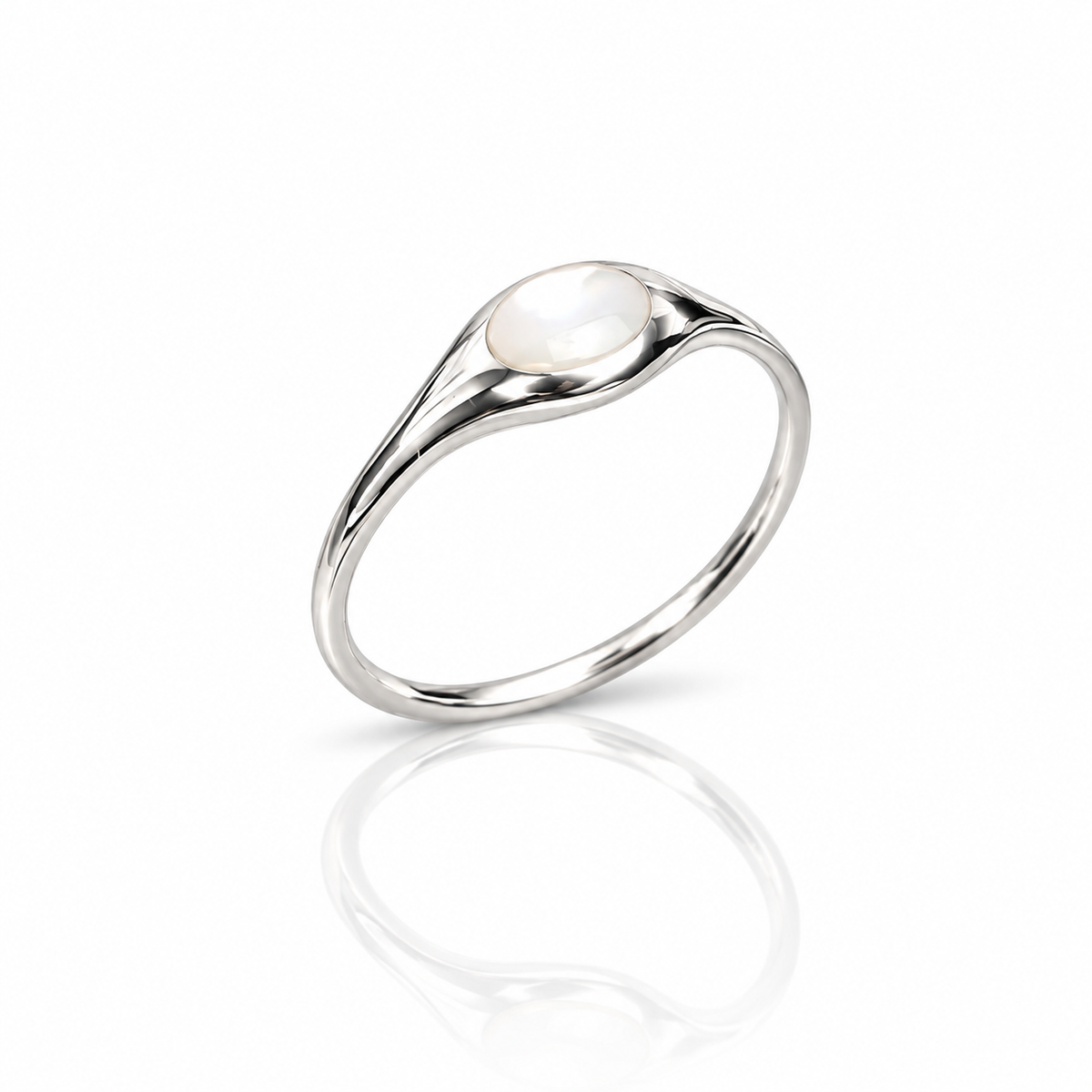 Sterling Silver Mother of Pearl Ring – Minimalist White Gemstone Ring