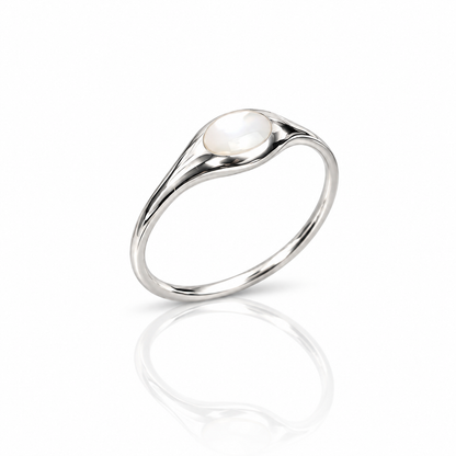 Sterling Silver Mother of Pearl Ring – Minimalist White Gemstone Ring