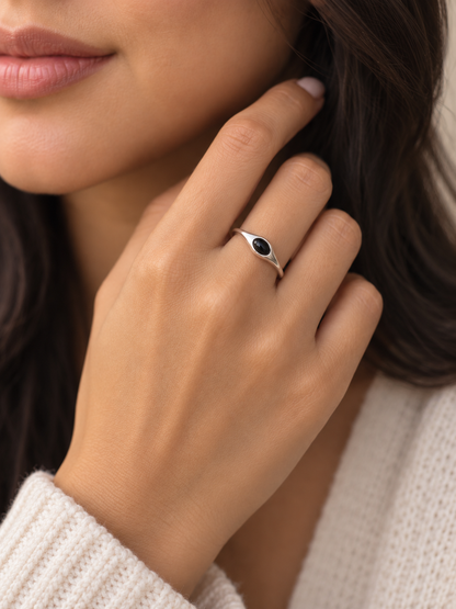 Black Onyx Sterling Silver Ring – Oval 925 Silver Gemstone Ring