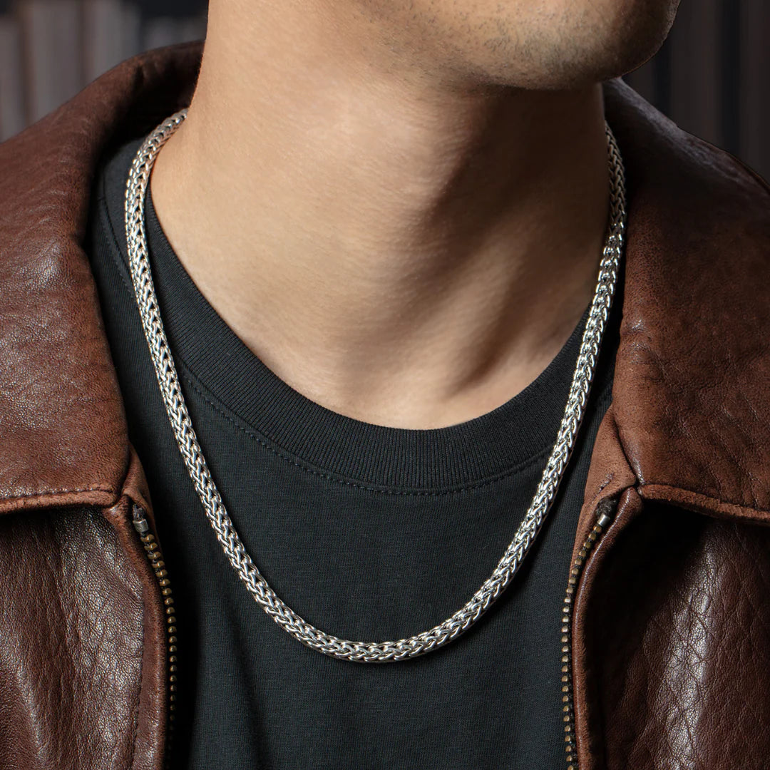 Solid Heavy 4mm Sterling Silver Wheat Chain Necklace – Thick Men’s Silver Chain