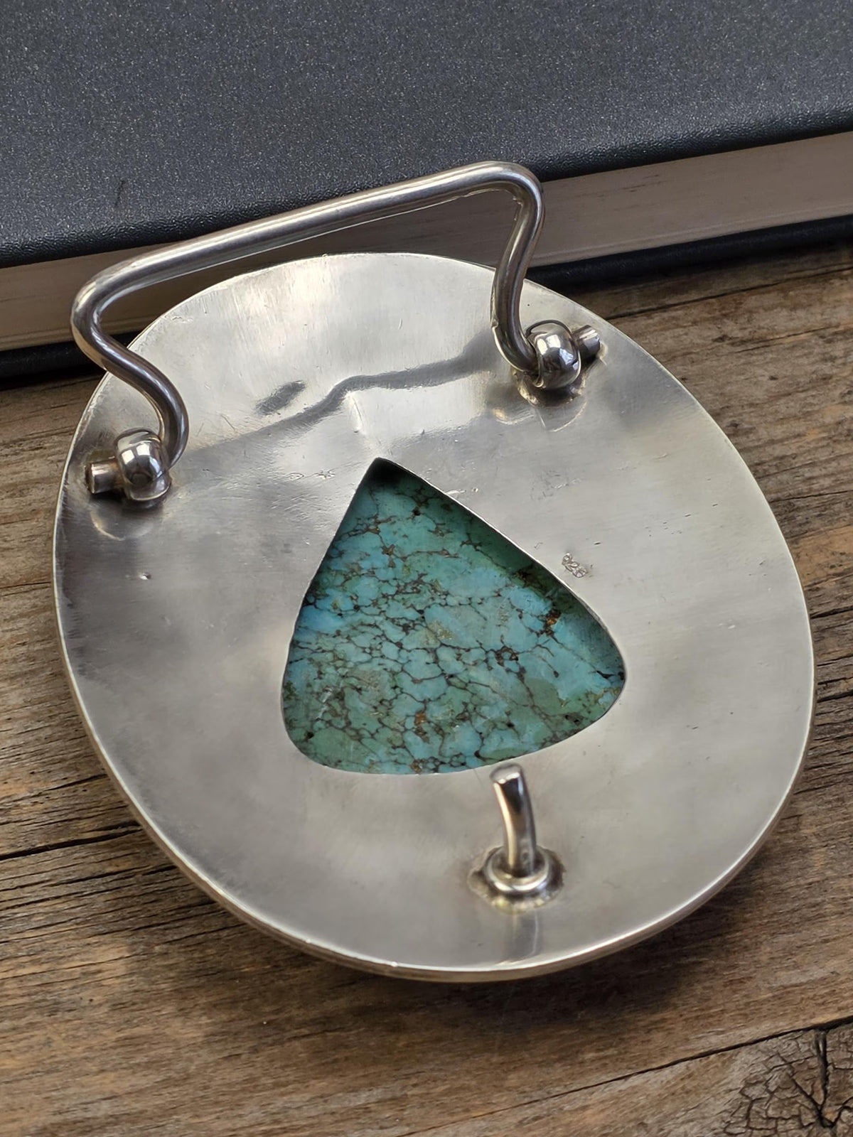 Solid Sterling Silver Turquoise Belt Buckle – Heavy Handmade Western Boho Unisex Statement Buckle