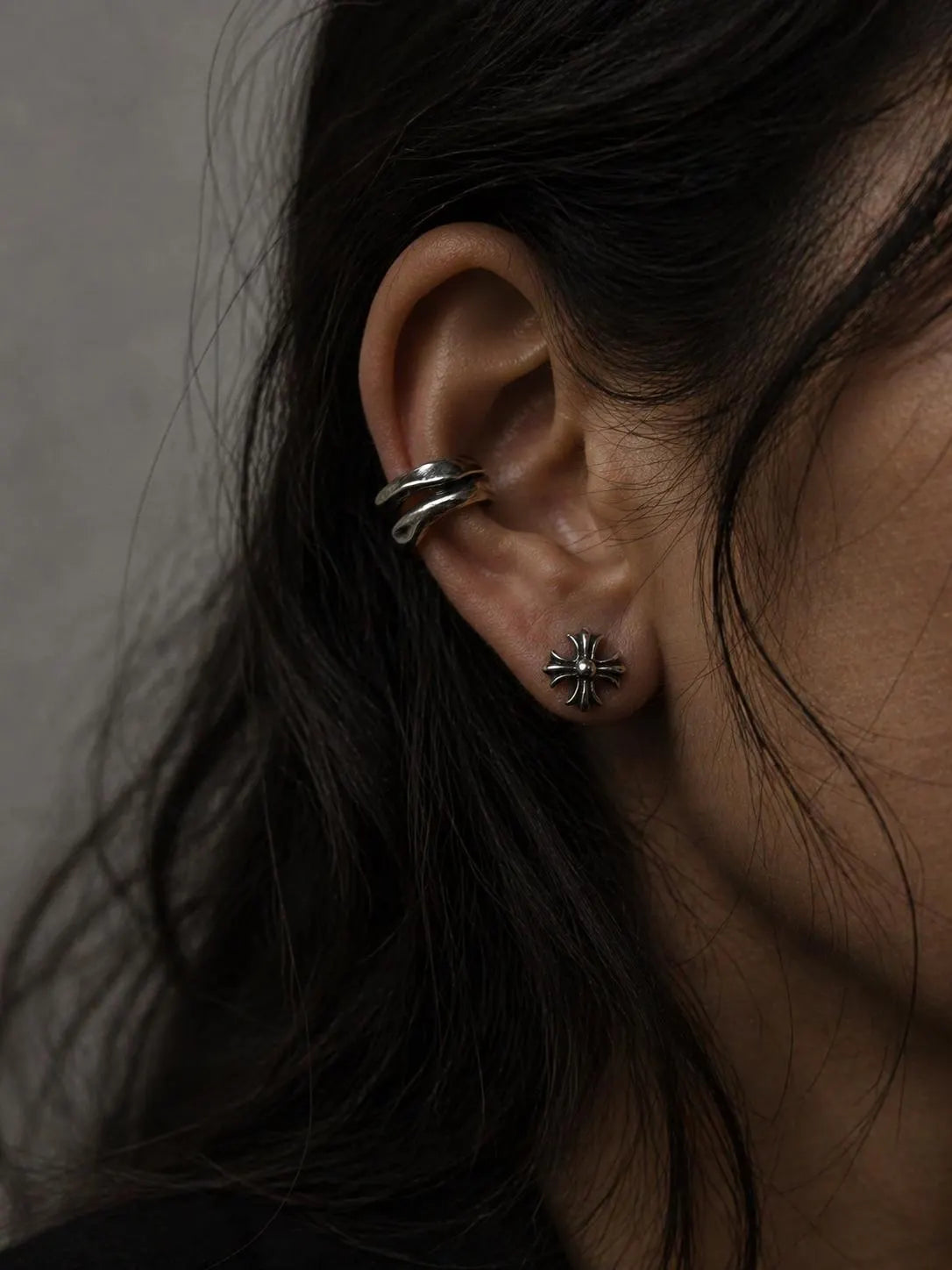 Sterling Silver Gothic Cross Stud Earrings – Handmade 925 Silver Fleur De Lis Cross Earrings