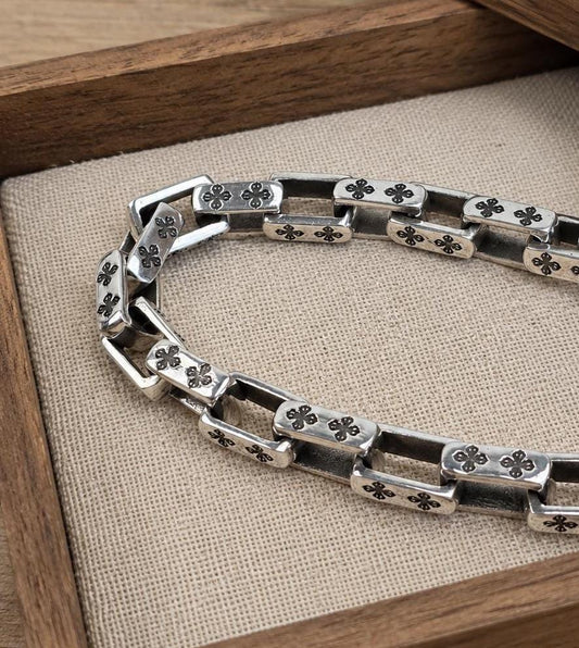 Heavy Solid Sterling Silver Vajra Link Bracelet – Unisex 925 Dorje Toggle Bracelet